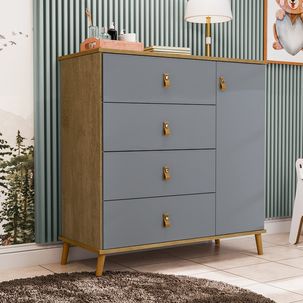 Cômoda/sapateira Infantil Jujuba 4 Gavetas Cinza/Nature