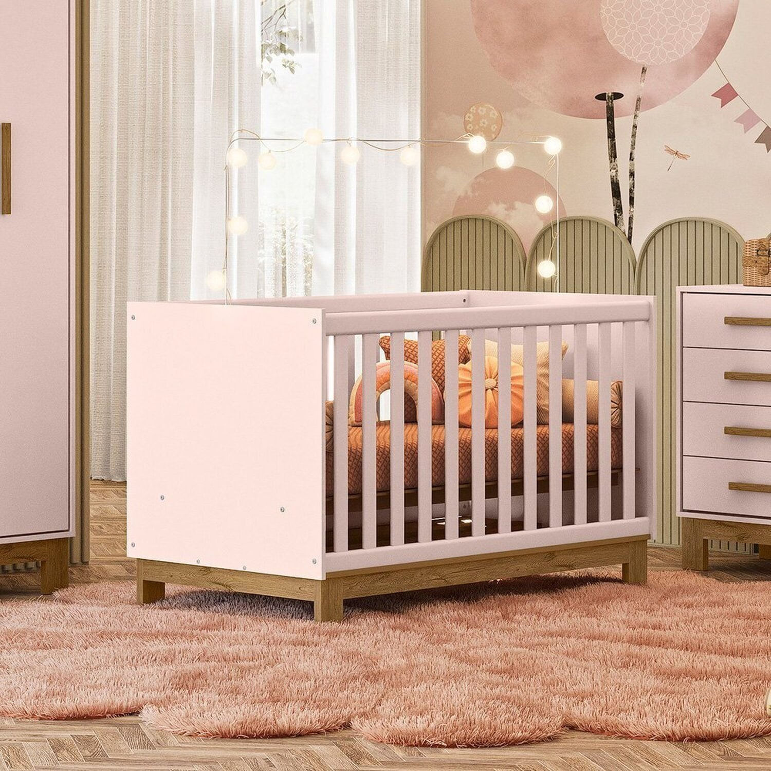 Berço Mini Cama Q Encanto Slim 83x74x133 Cm Rosa Acetinado