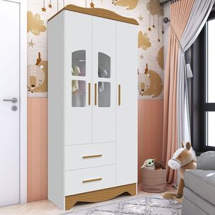 Guarda-roupa Infantil 92,9cm 3 Portas e 2 Gavetas com Janelas Alice 100% Mdf Espresso Móveis Branco/Amêndoa