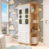 Guarda-roupa Infantil 85cm 2 Portas 3 Gavetas com Janelas e Prateleira Ezra 100% Mdf Espresso Móve Branco/Amêndoa