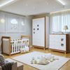 Quarto de Bebê Completo com Guarda-Roupa Berço e Cômoda Bibi Amadeirado/Branco