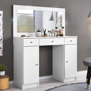 Penteadeira Camarim com Espelho e LED 3 Gavetas 2 Portas Carisma Branco