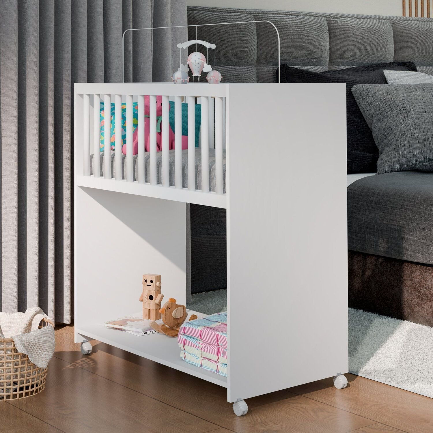 Mini Berço Baby 2 em 1 com Colchão Branco