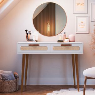 Penteadeira 2 Gaveta Retrô 100cm X 53,6cm X 77cm Branco