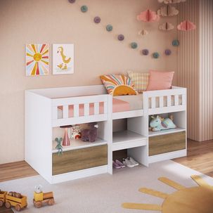 Cama Alta Solteiro Infantil/Juvenil com Portas 80 Ilha Bela Mel