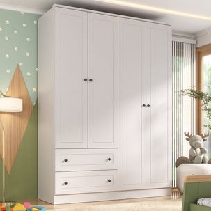 Guarda-roupa Infantil 4 Portas e 2 Gavetas Girassol Branco