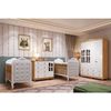 Quarto de Bebê Gêmeos 2 Berços Capitonê Guarda-Roupa e Cômoda Maya Clássico 100% MDF Espresso Móveis Branco Brilho/Amêndoa/Branco