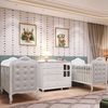 Quarto de Bebê Gêmeos 2 Berços com Capitonê e Cômoda Janelada 100% MDF Maya Clássico Espresso Móveis Branco Brilho/Branco