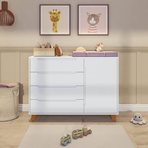 Cômoda 4 Gavetas 1 Porta com Tampo em Mdf Baby Tubbi Casatema Branco
