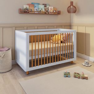 Berço Evolutivo 2 em 1 com Pés e Palitos  em Madeira Maciça Baby Tubbi Casatema Branco / Caramelo