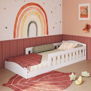 Cama Infantil Montessoriana de Solteiro Linha Encanto com Colchão Branco