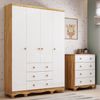 Quarto Infantil com Guarda-roupa 4 Portas e Cômoda 4 Gavetas 100% Mdf Mimo Espresso Móveis Branco Brilho/Amêndoa