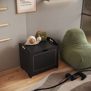 Baú Davi Retrô com Divisória Interna 100% Mdf 15cm Bp – 55cm X 51cm X 40cm Lxaxp Preto Tx