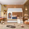 Conjunto Bicama Reversivel Casinha com Telhado e Led, Janela, Grade e Escadinha New Garden Casatema Branco/Azul