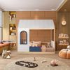 Conjunto Cama Montessoriana Reversível Casinha Telhado, Led, Janela, Grade New Garden Casatema Banco/Azul