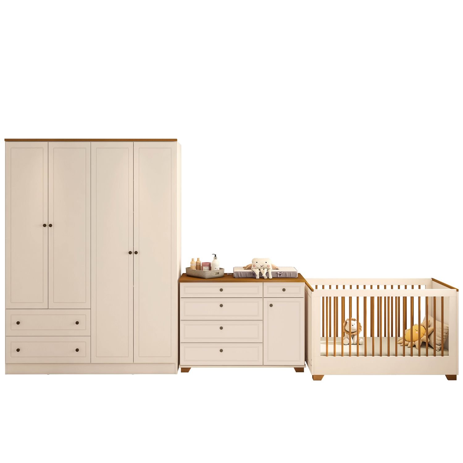 Quarto de Bebê Completo 1 Berço 1 Cômoda e 1 Guarda Roupa Baby