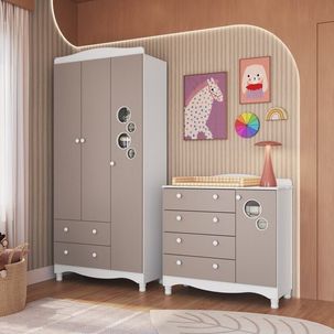 Conjunto para Quarto Infantil com Guarda-roupa e Cômoda Trocador Encanto Branco/Cinnamon