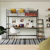 Conjunto Cama Alta em Aço Infantil / Juvenil com Mesa de Estudos Teko Casatema Preto Fosco / Álamo