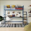 Conjunto Cama Alta em Aço Infantil / Juvenil com Mesa de Estudos Teko Casatema Azul/ Álamo