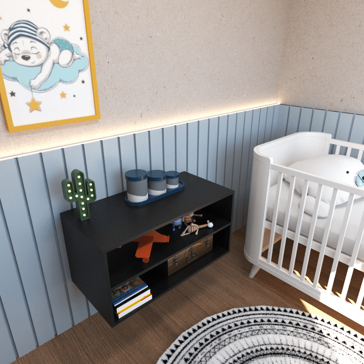 Nicho com Prateleira Quarto Infantil Preto - CASATEMA