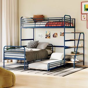 Treliche com Escada Lateral em Ferro Aço Carbono Tubular Teko Casatema Azul /Álamo