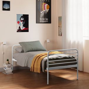 Cama Alta em Ferro Aço Carbono Tubular Teko Casatema Branco Fosco / Álamo