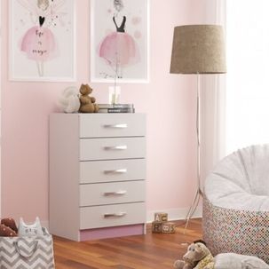 Cômoda para Quarto Infantil 5 Gavetas Maxi Branco/Rosa
