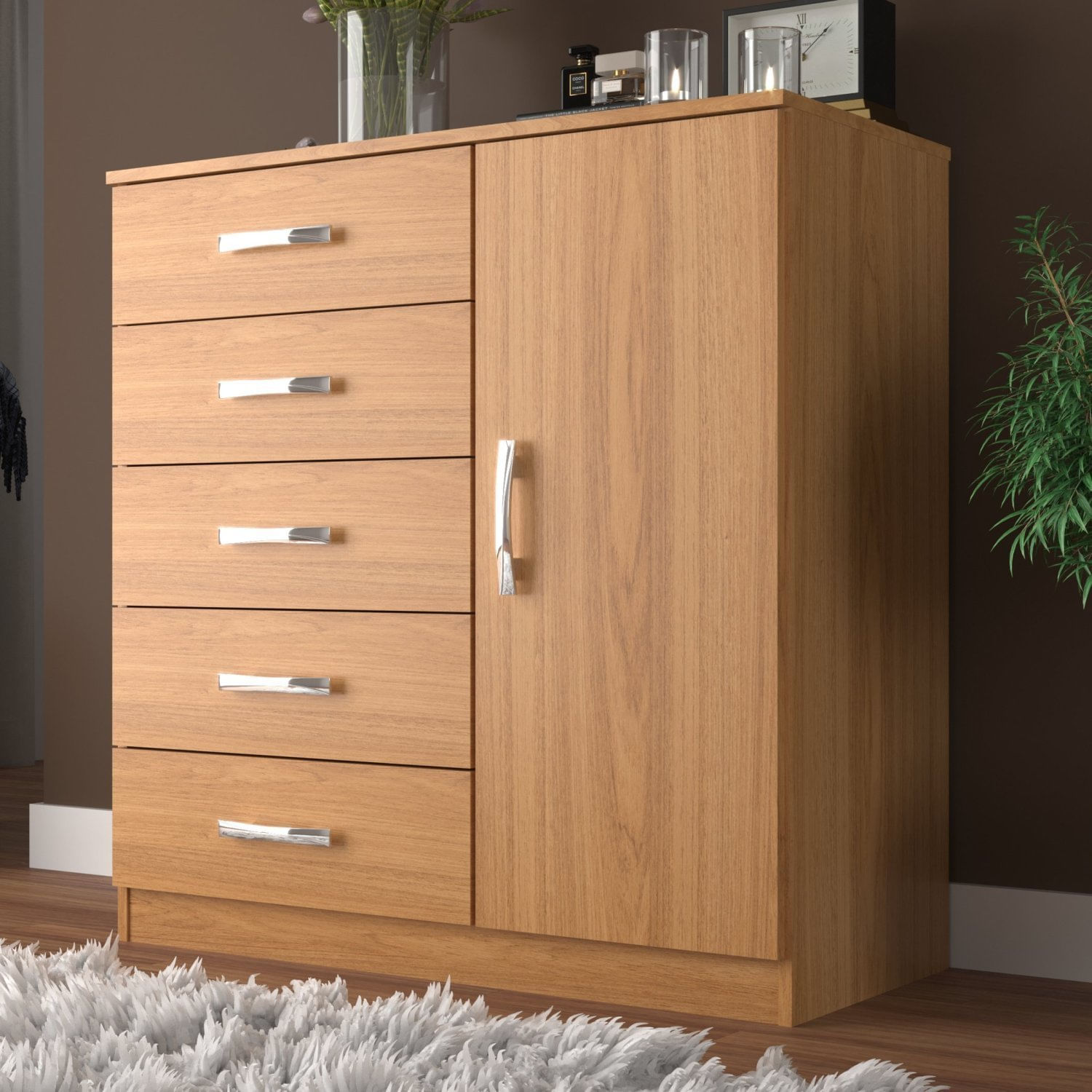 Cômoda Sapateira 1 Porta 5 Gavetas Zurique Marrom/Cinamomo Cinamomo