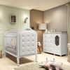 Quarto de Bebê com Cômoda 1 Porta com Janela e Berço com Capitonê Maya Provençal 100% Mdf Branco Brilho