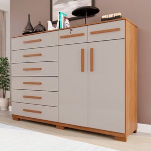 Cômoda para Quarto 2 Portas 8 Gavetas Esmeralda Expresso Móveis Cinamomo / Off White