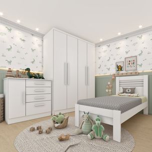 Quarto Infantil Completo com Guarda Roupa Cômoda e Cama 100% MDF Harmonia Espresso Móveis Neve