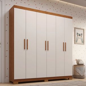 Guarda-roupa Infantil 6 Portas 164,10cm X 188cm 100% Mdf Stellari Espresso Móveis Cinamomo/Off White