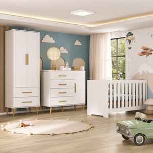 Quarto Infantil Completo Guarda-roupa 2 Portas 2 Gavetas com Cômoda e Berço Magia Espresso Móveis Branco