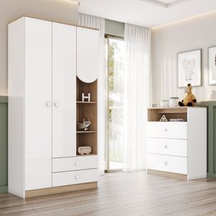 Quarto de Bebê Completo Magia Espresso Móveis Branco/Jequitibá