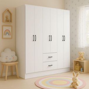 Guarda-roupa Infantil 6 Portas 2 Gavetas 8 Prateleiras 1 Cabideiro Califórnia Branco