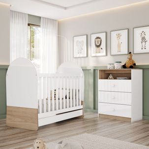Quarto de Bebê Completo com Berço 3 em 1 e Cômoda Magia Branco/Jequitibá