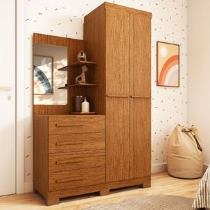 Guarda-roupa Infantil 2 Portas 4 Gavetas e Espelho 110,20cm X 183cm 100% Mdf Auris Espresso Móveis Cinamomo