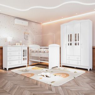 Quarto de Bebê Completo 3 Peças Berço 3 em 1 Eloá Branco