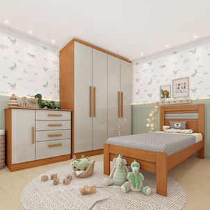 Quarto Infantil Completo com Guarda-Roupa Cômoda e Cama 100% MDF Harmonia Espresso Móveis Cinamomo / Off White