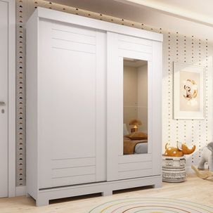 Guarda-roupa Infantil 2 Portas de Correr e Espelho 140cm X 188cm 100% Mdf Lunara Espresso Móveis Branco