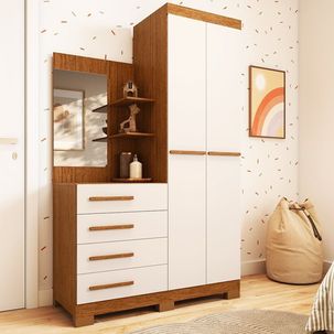Guarda-roupa Infantil 2 Portas 4 Gavetas e Espelho 110,20cm X 183cm 100% Mdf Auris Espresso Móveis Cinamomo/Off White