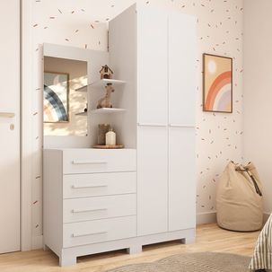Guarda-roupa Infantil 2 Portas 4 Gavetas e Espelho 110,20cm X 183cm 100% Mdf Auris Espresso Móveis Branco/Rosa/Azul/Lilas