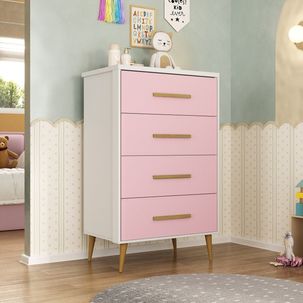Cômoda para Quarto Infantil Magia Espresso Móveis Branco/Rosa