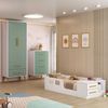 Quarto Infantil Completo Guarda-Roupa 2 Portas 2 Gavetas com Cômoda e Cama Magia Espresso Móveis Branco/Verde