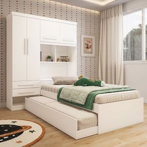 Guarda-roupa Infantil 4 Portas com Bicama e Baú Flex Color 160cm 100% Mdf Bemzi Espresso Móveis Branco/Rosa/Azul/Lilas