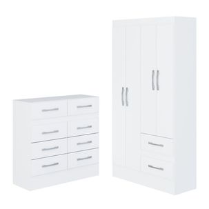 Quarto Infantil com Cômoda 8 Gavetas e Guarda-Roupa 4 Portas e 2 Gavetas Ninho Branco