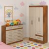 Quarto Infantil com Cômoda 10 Gavetas e Guarda-Roupa 4 Portas e 2 Gavetas Ninho Castanho/Off White