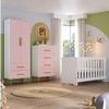 Quarto de Bebê Completo com Guarda-roupa, Cômoda e Berço Magia Espresso Móveis Branco/Rosa