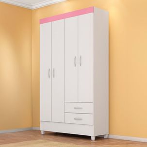 Guarda-roupa Infantil 4 Portas Doce Infância Branco/Rosa
