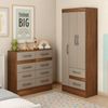 Quarto Infantil com Cômoda 8 Gavetas e Guarda-Roupa 3 Portas e 2 Gavetas Ninho Castanho / Off White